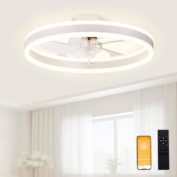 VOLISUN Low Profile Ceiling Fans with Light and Remote, 19.7in Modern Fandelier Ceiling Fan Light, 3000K-6500K Dimmable Flush Mount LED Fan Light,